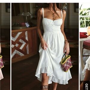 Ruffle Hem Cami Plain Midi Dress × 1
White